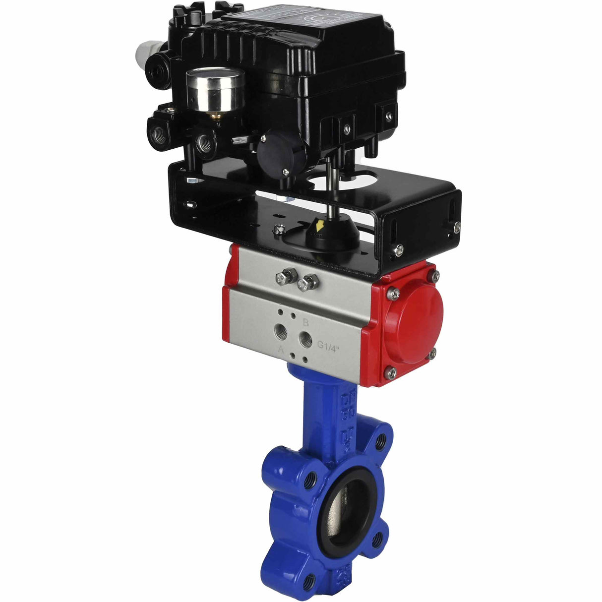 Vanne papillon d'eau Elephant WBV1616N-2W-Fb-H, matériau du corps - fonte QT450, matériau du disque - fonte QT450, joint - NBR, actionneur pneumatique PA-SA avec ressorts de rappel, positionneur YT-1000RSN sans rétroaction
