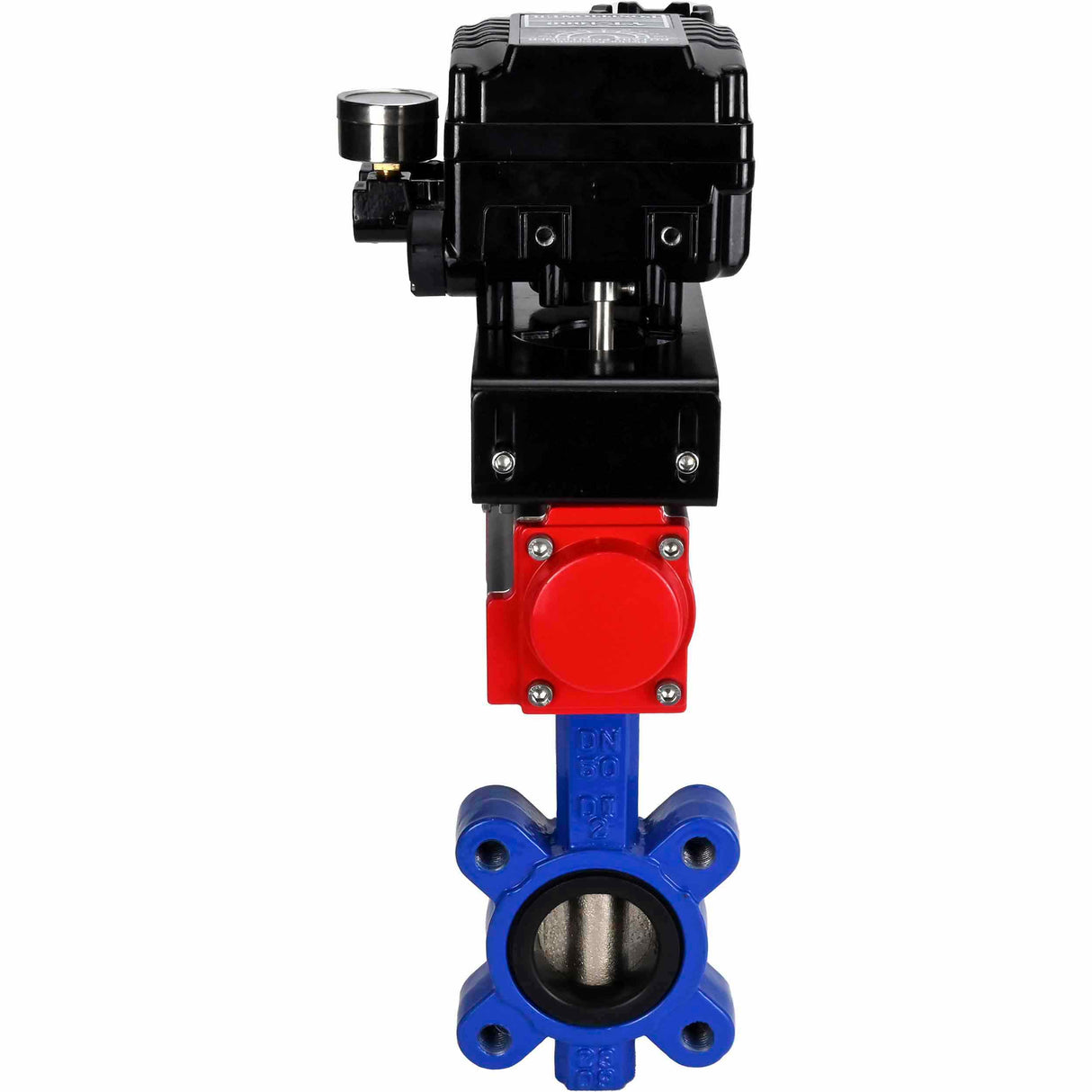 Vanne papillon d'eau Elephant WBV1616N-2W-Fb-H, matériau du corps - fonte QT450, matériau du disque - fonte QT450, joint - NBR, actionneur pneumatique PA-SA avec ressorts de rappel, positionneur YT-1000RSN sans rétroaction