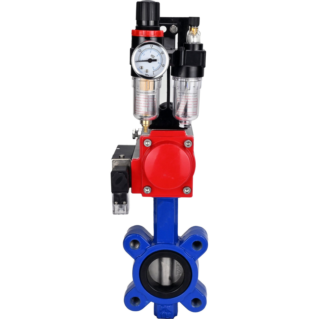 Vanne papillon d'eau Elephant WBV1631N-2W-Fb-H, matériau du corps - fonte QT450, matériau du disque - acier inoxydable AISI 304, joint - NBR, avec actionneur pneumatique double effet PA-DA, 4M310-08 24V, BPV AFC2000