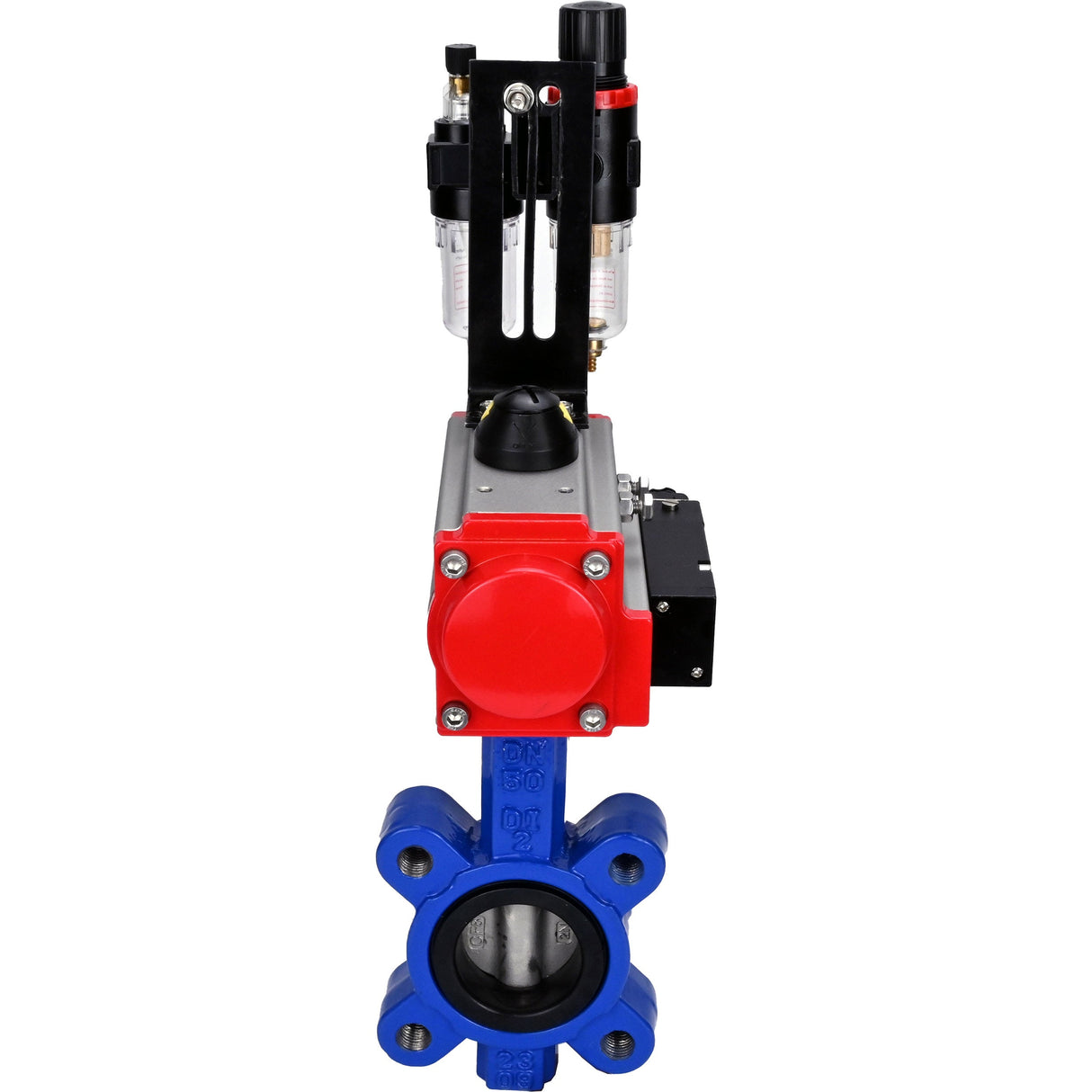 Vanne papillon d'eau Elephant WBV1631N-2W-Fb-H, matériau du corps - fonte QT450, matériau du disque - acier inoxydable AISI 304, joint - NBR, avec actionneur pneumatique double effet PA-DA, 4M310-08 24V, BPV AFC2000