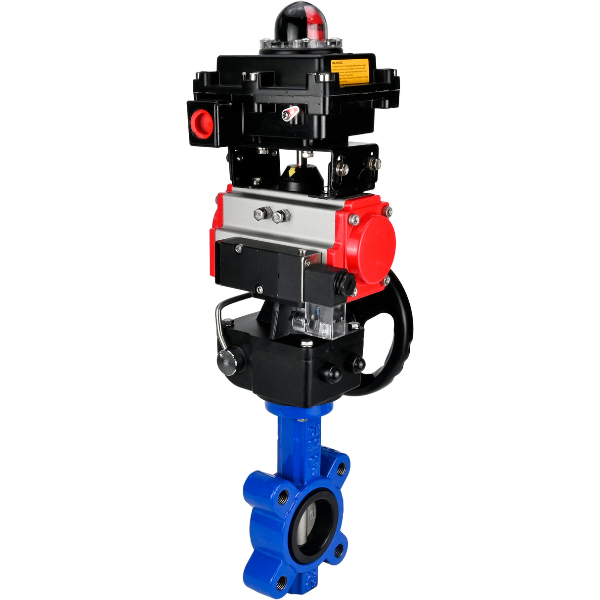 Vanne papillon d'eau Elephant WBV1631N-2W-Fb-H, matériau du corps - fonte QT450, matériau du disque - acier inoxydable AISI 304, joint - NBR, actionneur pneumatique PA-DA double action, 4M310-08 24V, BKV APL-410N EX, volant MON