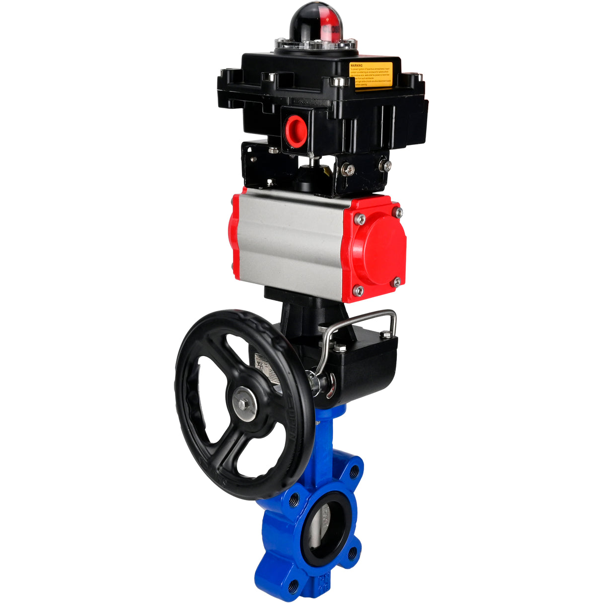 Vanne papillon d'eau Elephant WBV1631N-2W-Fb-H, matériau du corps - fonte QT450, matériau du disque - acier inoxydable AISI 304, joint - NBR, actionneur pneumatique PA-DA double action, 4M310-08 24V, BKV APL-410N EX, volant MON