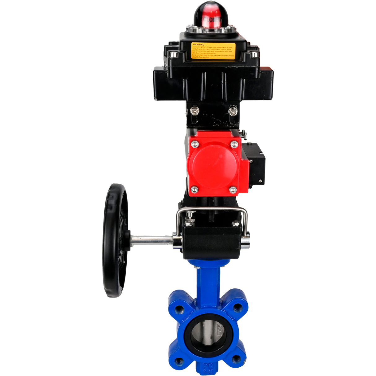 Vanne papillon d'eau Elephant WBV1631N-2W-Fb-H, matériau du corps - fonte QT450, matériau du disque - acier inoxydable AISI 304, joint - NBR, actionneur pneumatique PA-DA double action, 4M310-08 24V, BKV APL-410N EX, volant MON