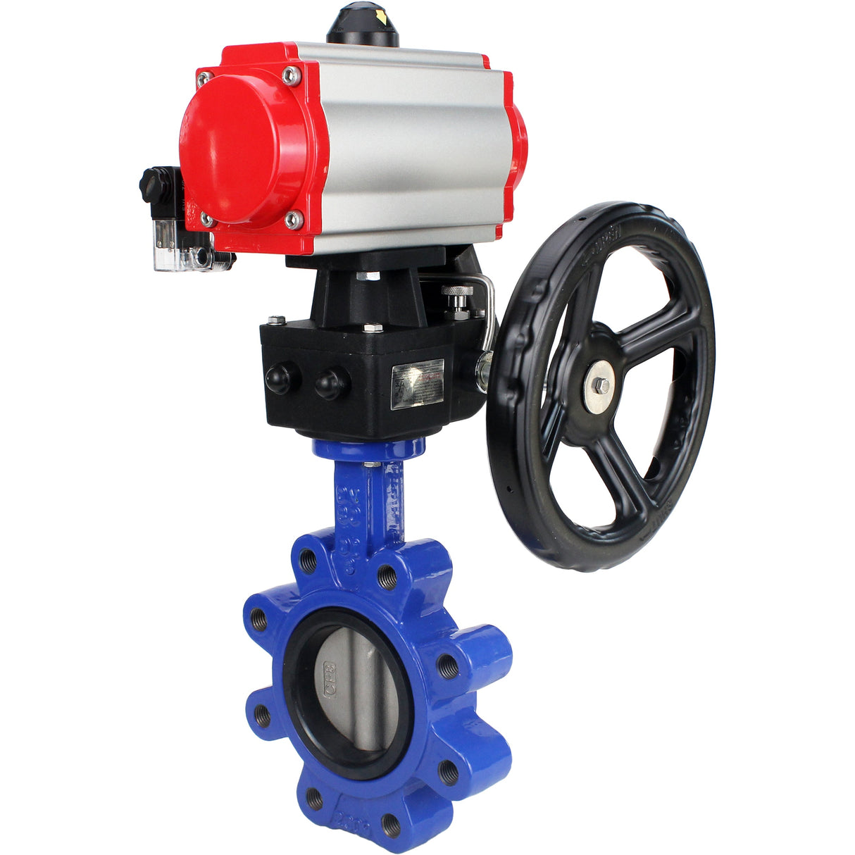 Vanne papillon d'eau Elephant WBV1631N-2W-Fb-H, matériau du corps - fonte QT450, matériau du disque - acier inoxydable AISI 304, joint - NBR, actionneur pneumatique PA-DA double action, volant 4M310-08 220V MON