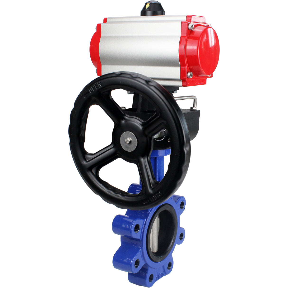 Vanne papillon d'eau Elephant WBV1631N-2W-Fb-H, matériau du corps - fonte QT450, matériau du disque - acier inoxydable AISI 304, joint - NBR, actionneur pneumatique PA-DA double action, volant 4M310-08 220V MON