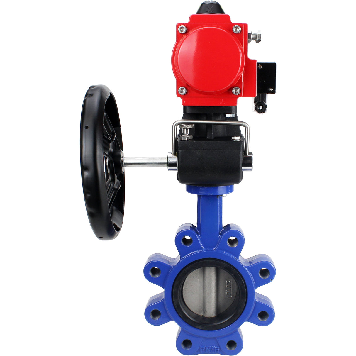 Vanne papillon d'eau Elephant WBV1631N-2W-Fb-H, matériau du corps - fonte QT450, matériau du disque - acier inoxydable AISI 304, joint - NBR, actionneur pneumatique PA-DA double action, volant 4M310-08 220V MON