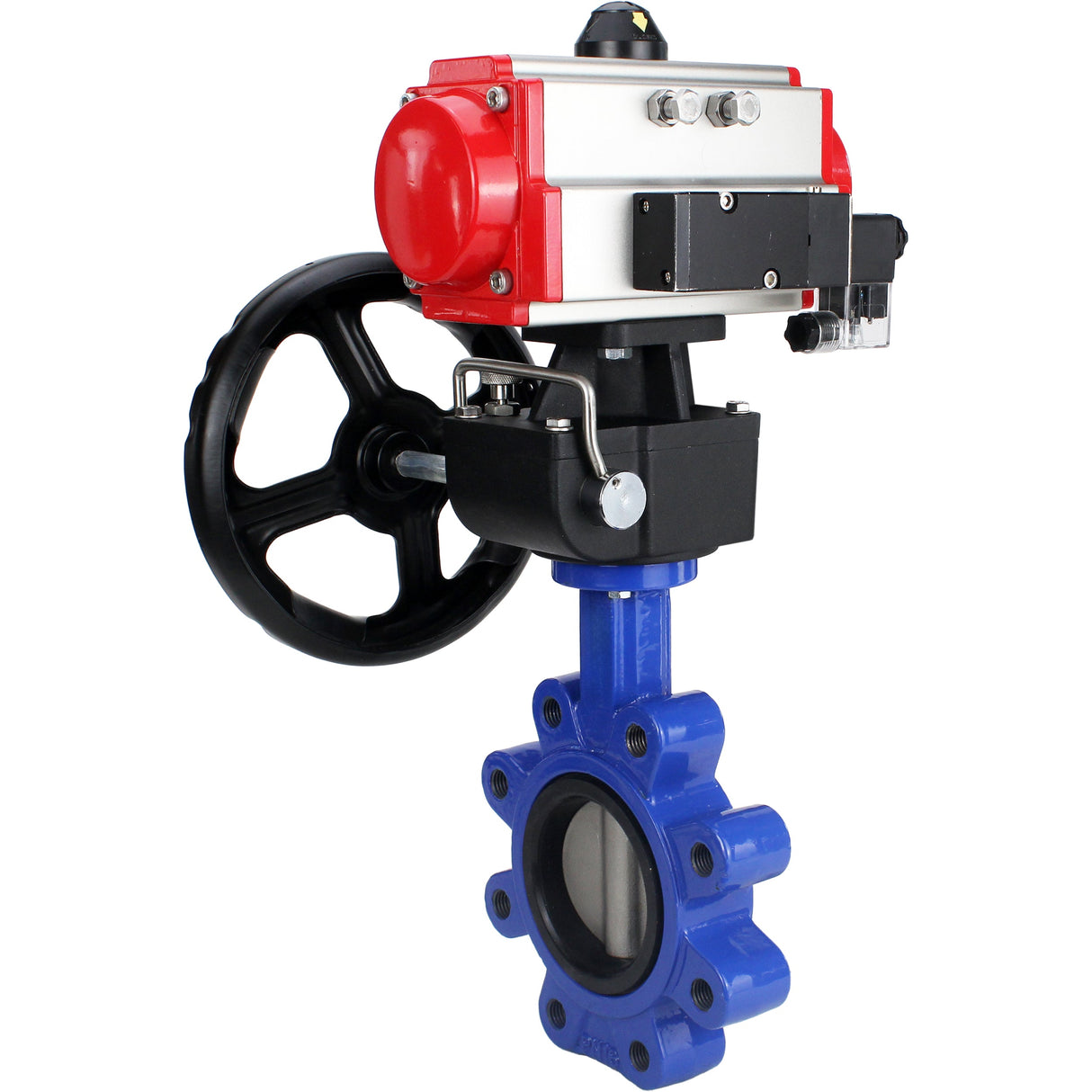 Vanne papillon d'eau Elephant WBV1631N-2W-Fb-H, matériau du corps - fonte QT450, matériau du disque - acier inoxydable AISI 304, joint - NBR, actionneur pneumatique PA-DA double action, volant 4M310-08 220V MON