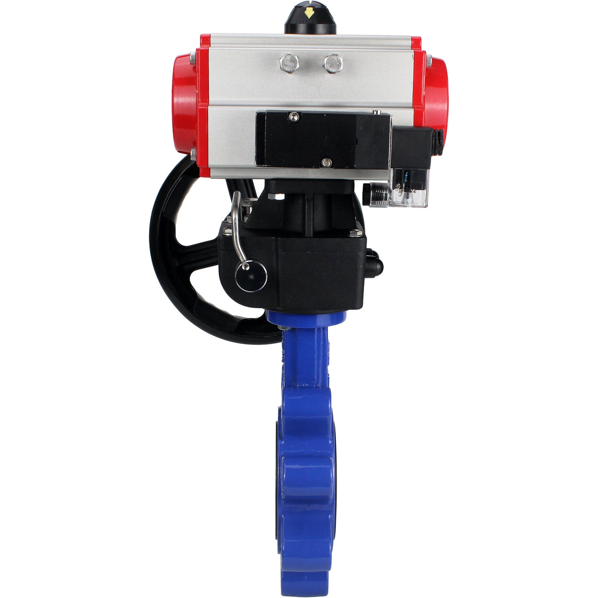 Vanne papillon d'eau Elephant WBV1631N-2W-Fb-H, matériau du corps - fonte QT450, matériau du disque - acier inoxydable AISI 304, joint - NBR, actionneur pneumatique PA-DA double action, volant 4M310-08 220V MON