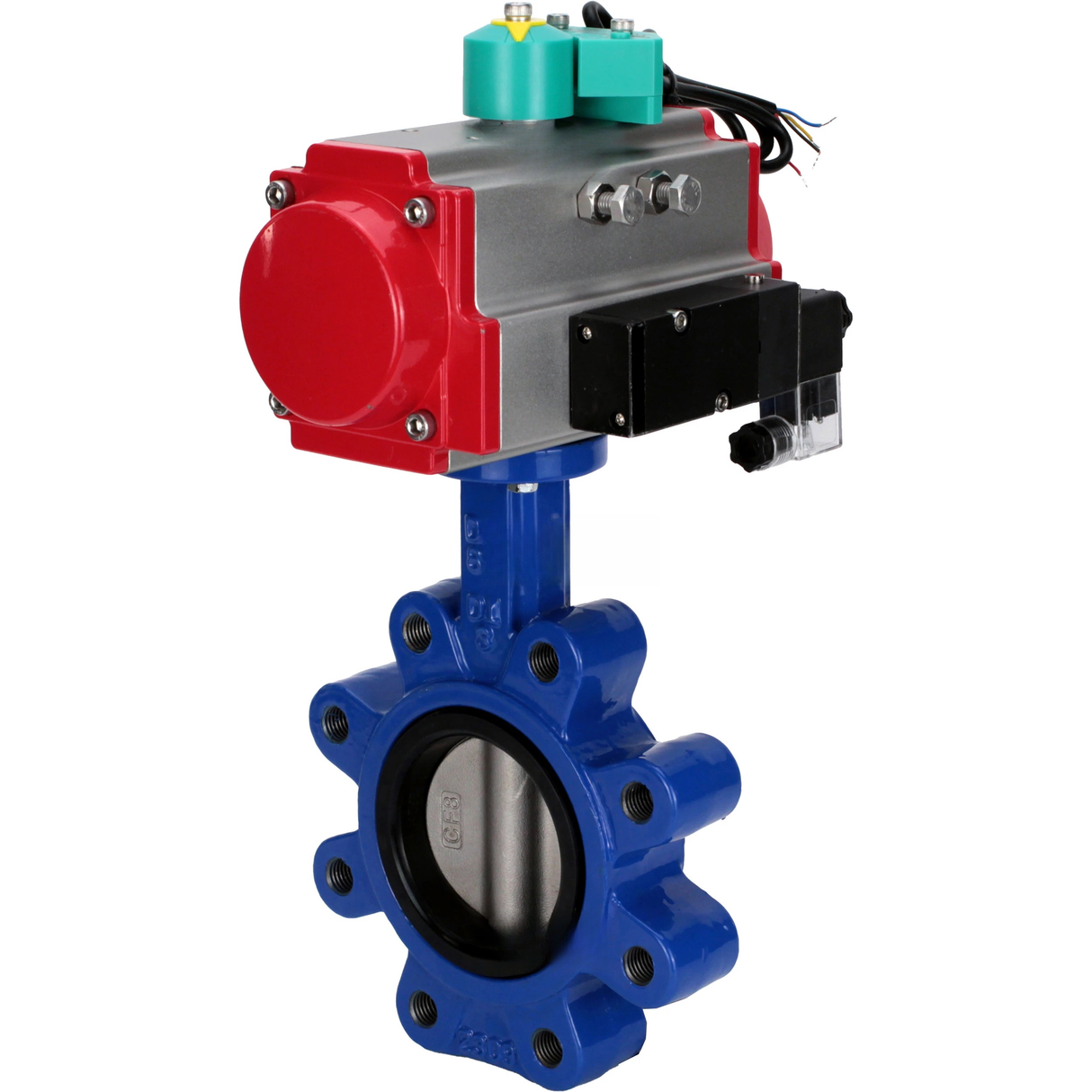 Disc rotary valves Elephant WBV1631N-2W-Fb-H DN50-150 16 bar LUG body - QT450 cast iron, disc - 304 stainless steel, seal - NBR, with pneumatic actuator PA-DA-XXX, pneumatic distributor 4M310-08 24V and ALS200D magnetic switch