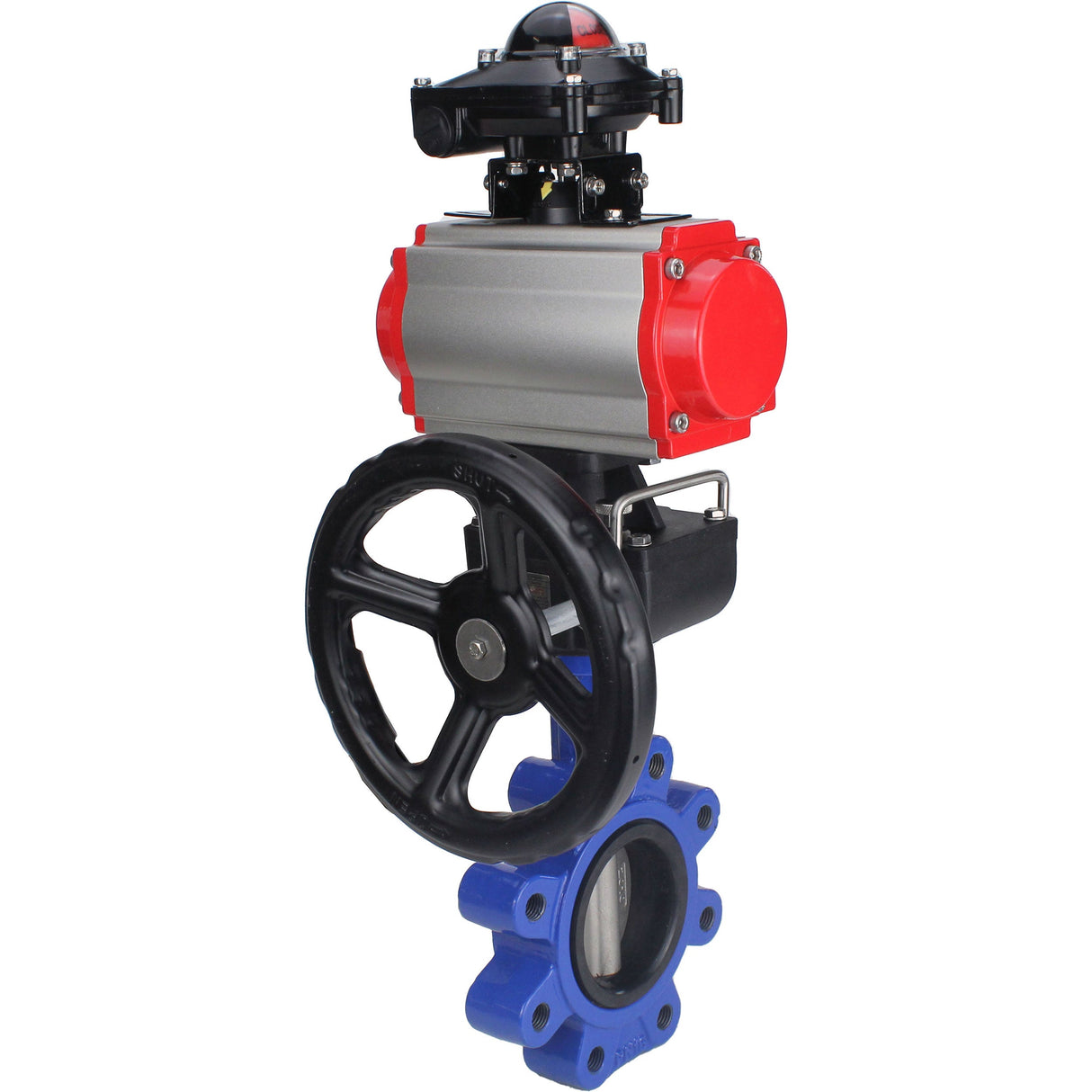 Vanne papillon d'eau Elephant WBV1631E-2W-Fb-H, matériau du corps - fonte QT450, matériau du disque - acier inoxydable AISI 304, joint - EPDM, actionneur pneumatique PA-DA double action, 4M310-08 24V, BKV APL-210N, volant MON