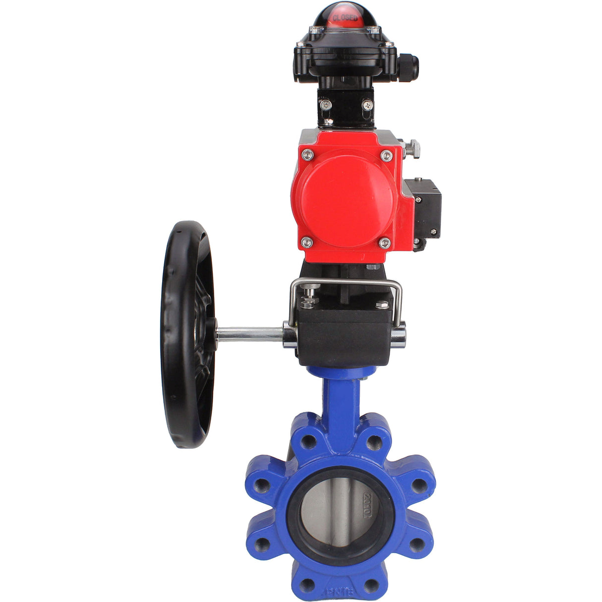 Vanne papillon d'eau Elephant WBV1631E-2W-Fb-H, matériau du corps - fonte QT450, matériau du disque - acier inoxydable AISI 304, joint - EPDM, actionneur pneumatique PA-DA double action, 4M310-08 24V, BKV APL-210N, volant MON