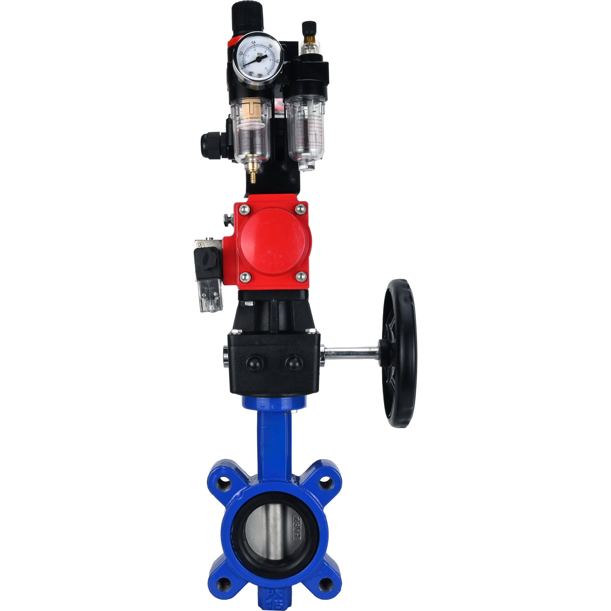 Vanne papillon d'eau Elephant WBV1631N-2W-Fb-H, matériau du corps - fonte QT450, matériau du disque - acier inoxydable AISI 304, joint - NBR, actionneur pneumatique PA-DA double action, 4M310-08 220V, BKV APL-210N, volant MON, BPV AFC2000