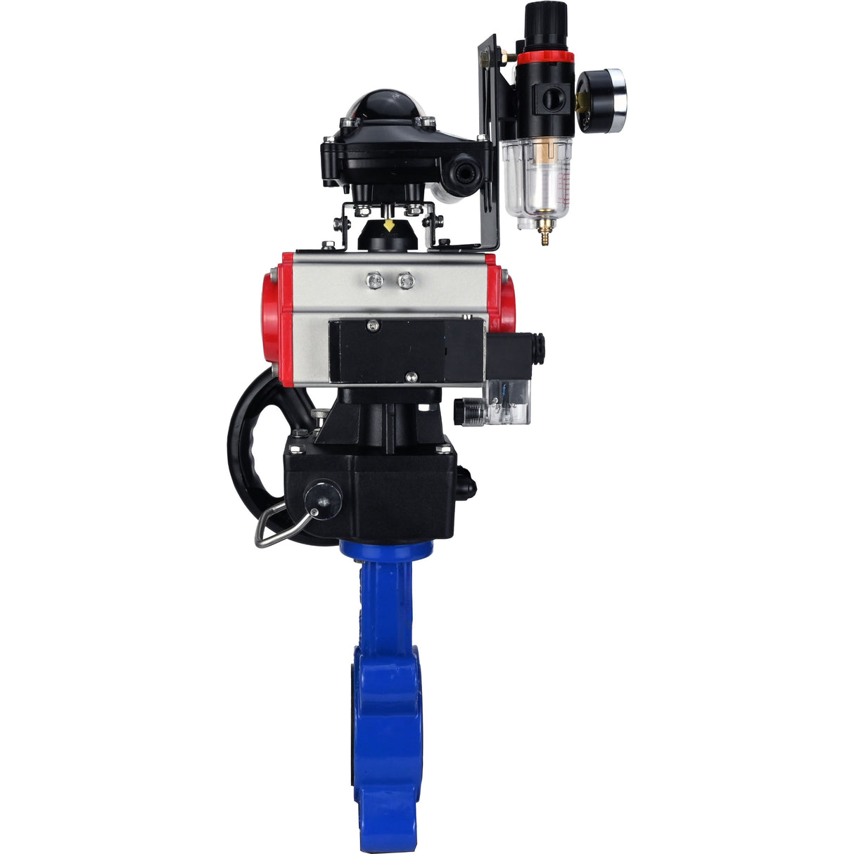 Vanne papillon d'eau Elephant WBV1631N-2W-Fb-H, matériau du corps - fonte QT450, matériau du disque - acier inoxydable AISI 304, joint - NBR, actionneur pneumatique PA-DA double action, 4M310-08 220V, BKV APL-210N, volant MON, BPV AFC2000