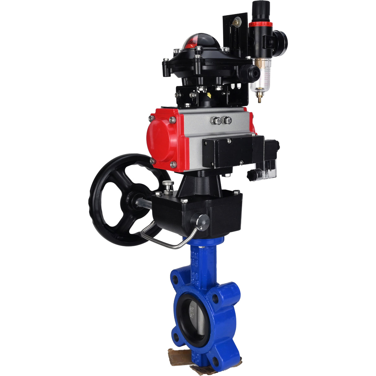Vanne papillon d'eau Elephant WBV1631N-2W-Fb-H, matériau du corps - fonte QT450, matériau du disque - acier inoxydable AISI 304, joint - NBR, actionneur pneumatique PA-DA double action, 4M310-08 220V, BKV APL-210N, volant MON, BPV AFC2000