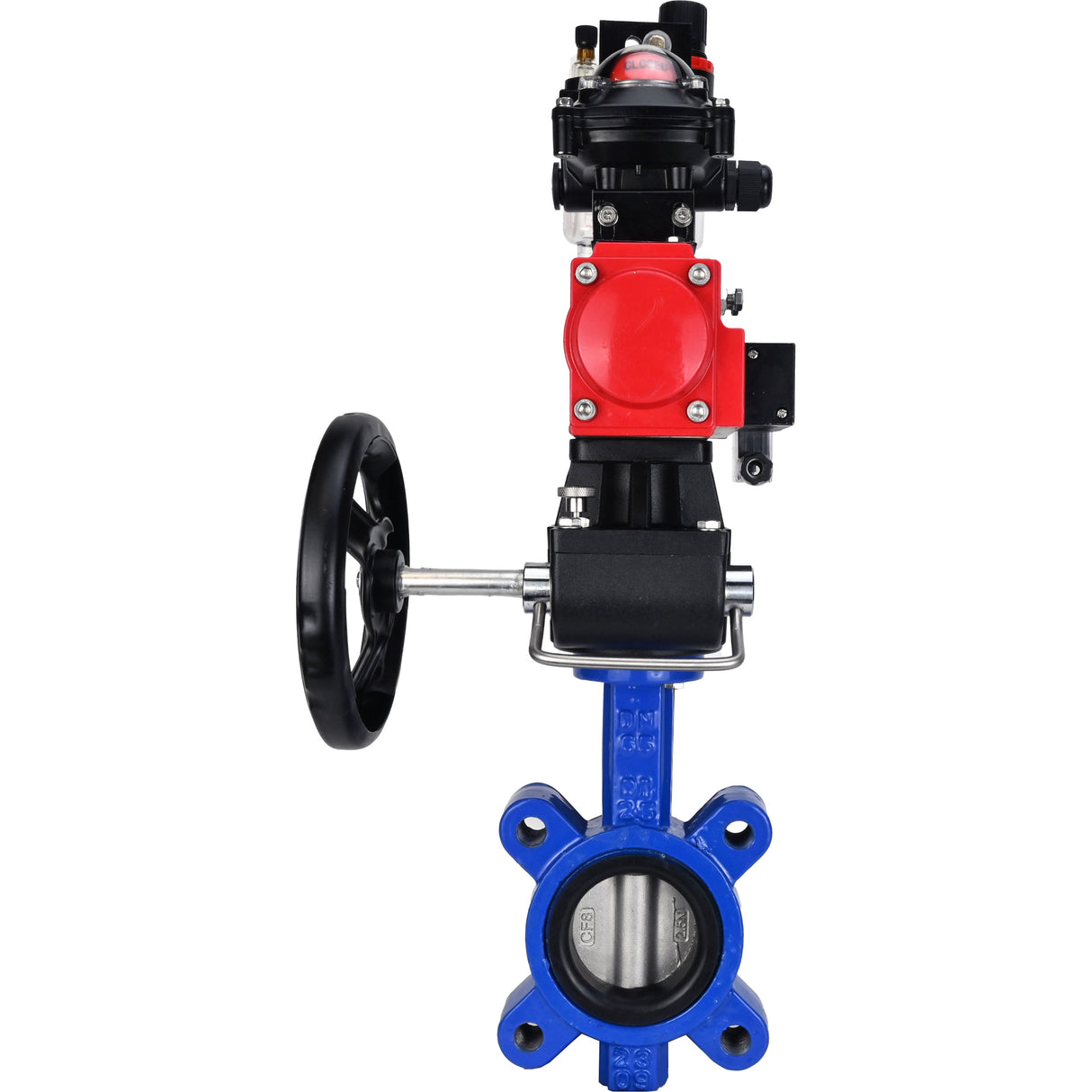 Vanne papillon d'eau Elephant WBV1631N-2W-Fb-H, matériau du corps - fonte QT450, matériau du disque - acier inoxydable AISI 304, joint - NBR, actionneur pneumatique PA-DA double action, 4M310-08 220V, BKV APL-210N, volant MON, BPV AFC2000