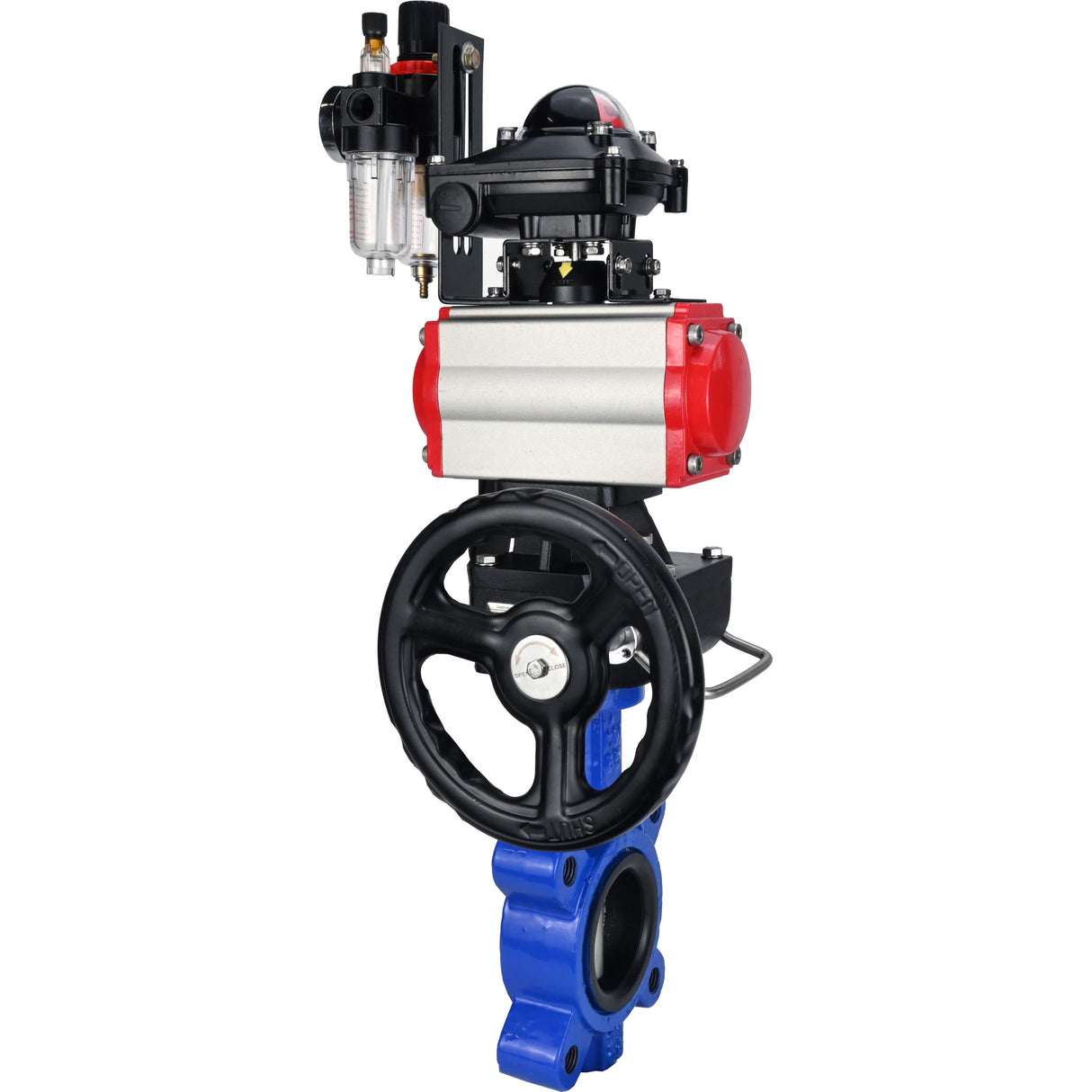 Vanne papillon d'eau Elephant WBV1631N-2W-Fb-H, matériau du corps - fonte QT450, matériau du disque - acier inoxydable AISI 304, joint - NBR, actionneur pneumatique PA-DA double action, 4M310-08 220V, BKV APL-210N, volant MON, BPV AFC2000