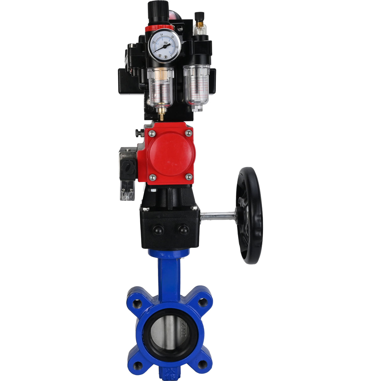 Vanne papillon d'eau Elephant WBV1631N-2W-Fb-H, matériau du corps - fonte QT450, matériau du disque - acier inoxydable AISI 304, joint - NBR, actionneur pneumatique PA-DA double action, 4M310-08 24V, BKV APL-410N EX, volant MON, BPV AFC2000