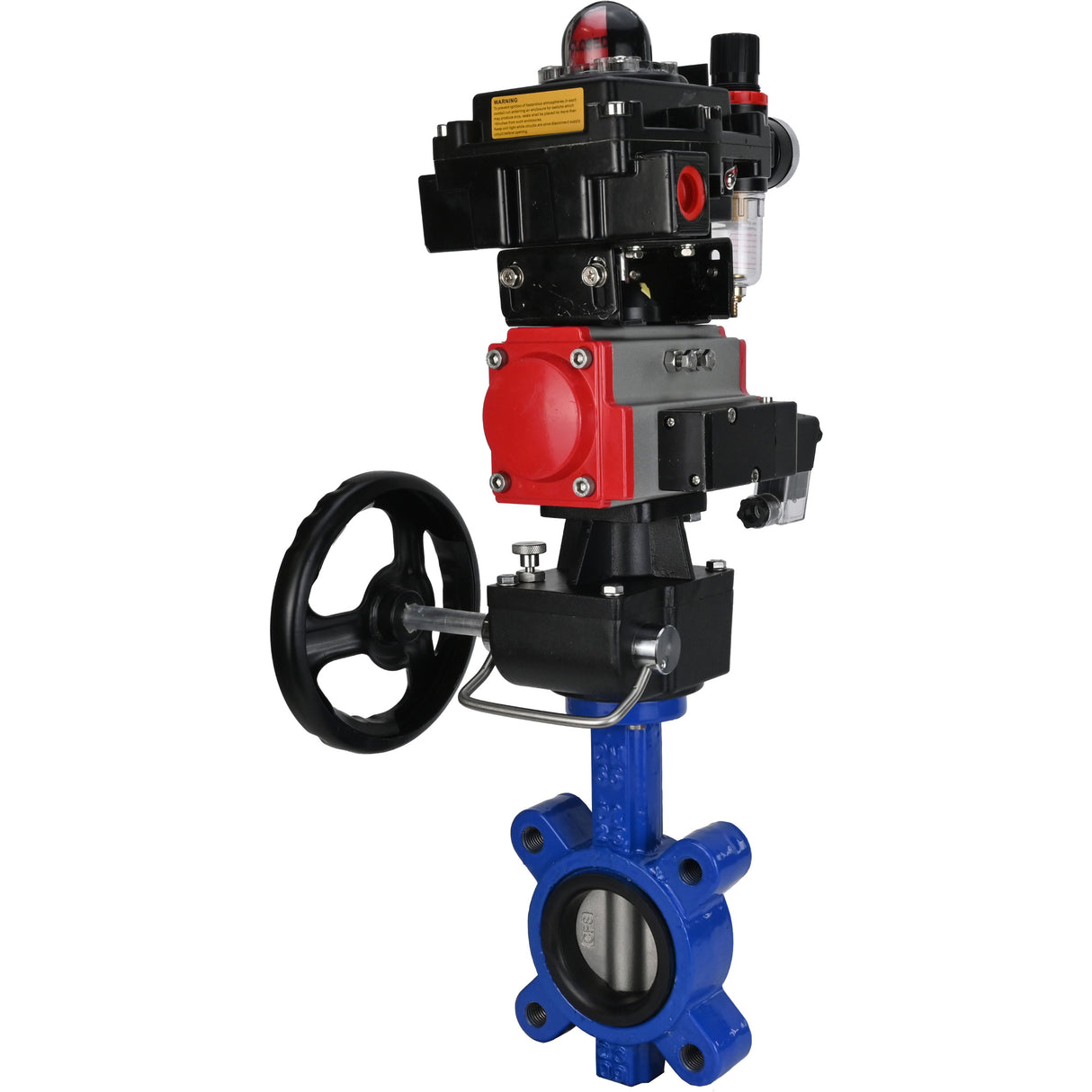 Vanne papillon d'eau Elephant WBV1631N-2W-Fb-H, matériau du corps - fonte QT450, matériau du disque - acier inoxydable AISI 304, joint - NBR, actionneur pneumatique PA-DA double action, 4M310-08 24V, BKV APL-410N EX, volant MON, BPV AFC2000