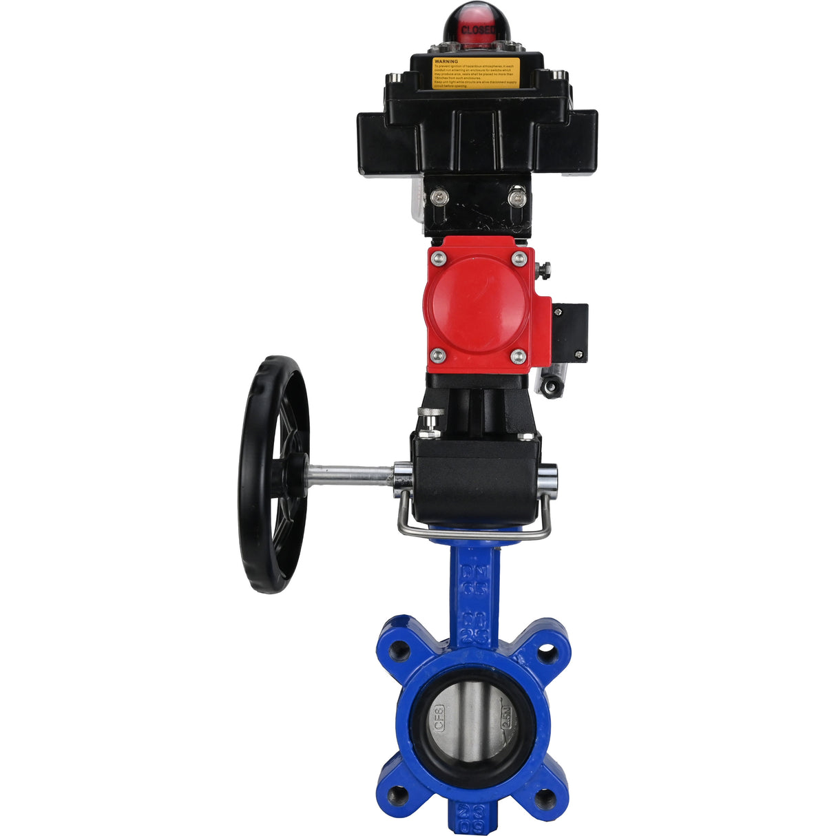 Vanne papillon d'eau Elephant WBV1631N-2W-Fb-H, matériau du corps - fonte QT450, matériau du disque - acier inoxydable AISI 304, joint - NBR, actionneur pneumatique PA-DA double action, 4M310-08 24V, BKV APL-410N EX, volant MON, BPV AFC2000