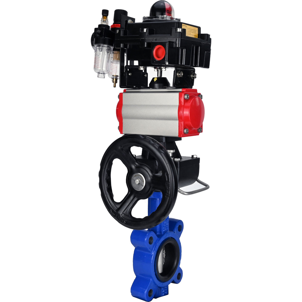 Vanne papillon d'eau Elephant WBV1631N-2W-Fb-H, matériau du corps - fonte QT450, matériau du disque - acier inoxydable AISI 304, joint - NBR, actionneur pneumatique PA-DA double action, 4M310-08 24V, BKV APL-410N EX, volant MON, BPV AFC2000
