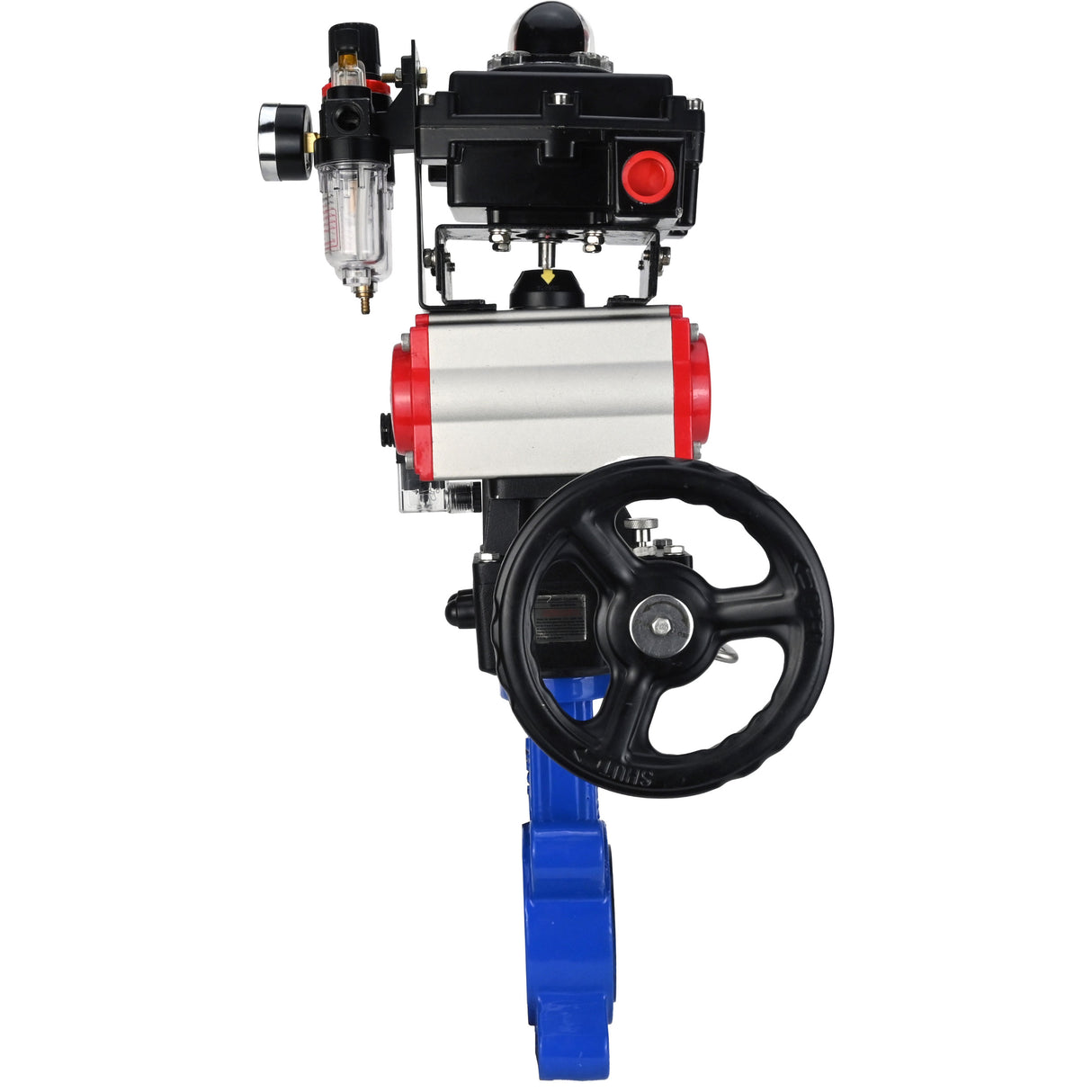 Vanne papillon d'eau Elephant WBV1631N-2W-Fb-H, matériau du corps - fonte QT450, matériau du disque - acier inoxydable AISI 304, joint - NBR, actionneur pneumatique PA-DA double action, 4M310-08 24V, BKV APL-410N EX, volant MON, BPV AFC2000