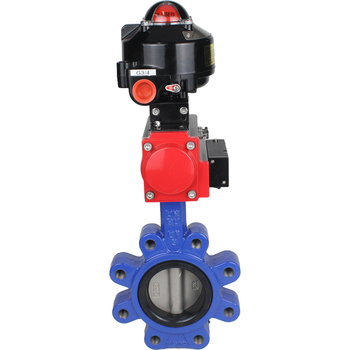 Vanne papillon d'eau Elephant WBV1631E-2W-Fb-H, matériau du corps - fonte QT450, matériau du disque - acier inoxydable AISI 304, joint - EPDM, actionneur pneumatique PA-SA avec ressorts de rappel, 4M310-08 220V, BKV APL-510N EX