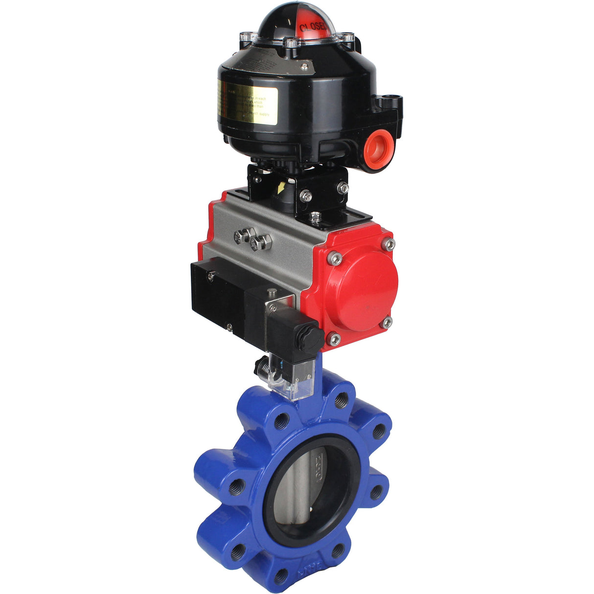 Vanne papillon d'eau Elephant WBV1631N-2W-Fb-H, matériau du corps - fonte QT450, matériau du disque - acier inoxydable AISI 304, joint - NBR, actionneur pneumatique PA-SA avec ressorts de rappel, 4M310-08 220V, BKV APL-510N EX