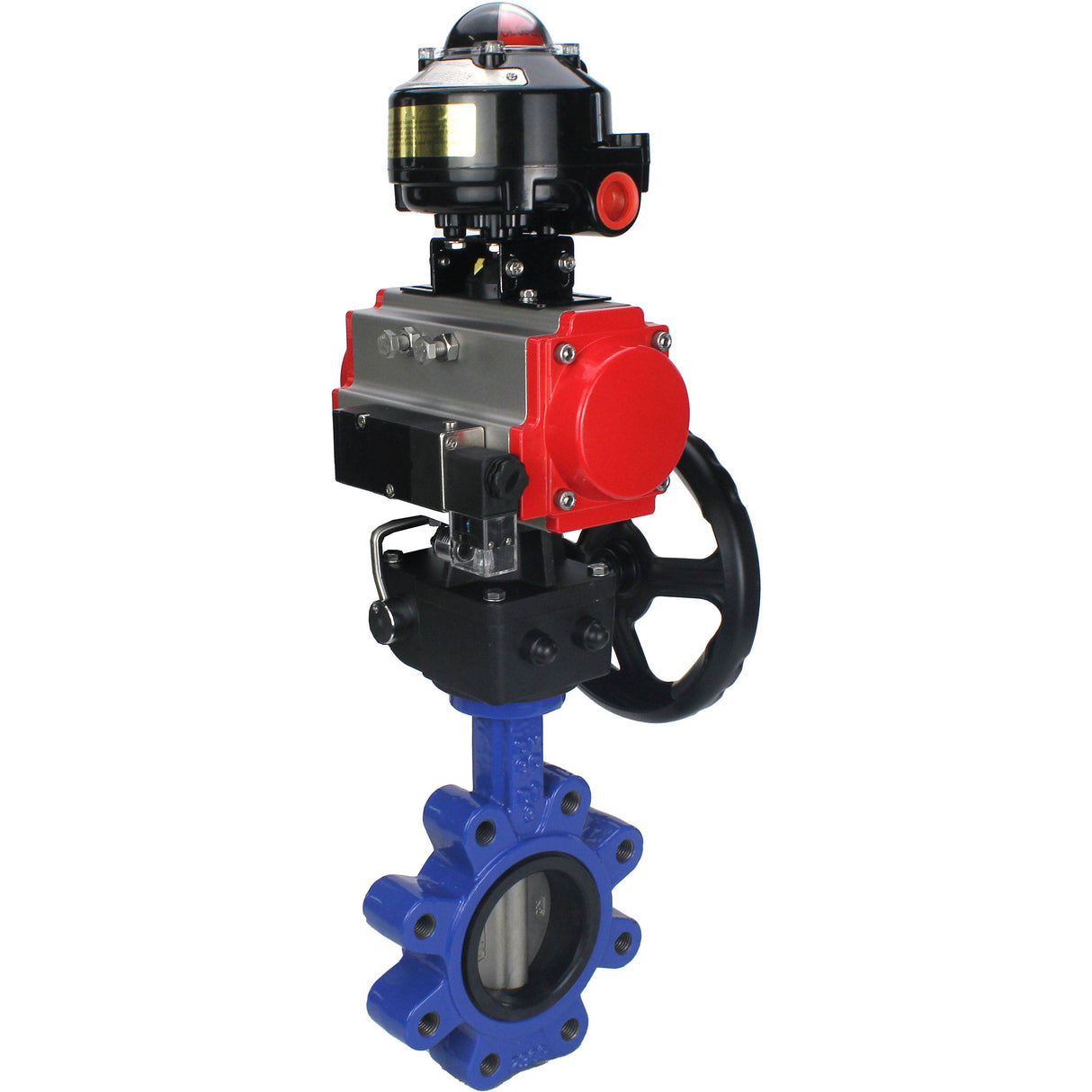 Vanne papillon d'eau Elephant WBV1631E-2W-Fb-H, matériau du corps - fonte QT450, matériau du disque - acier inoxydable AISI 304, joint - EPDM, actionneur pneumatique PA-DA double action, 4M310-08 24V, BKV APL-510N EX, volant MON