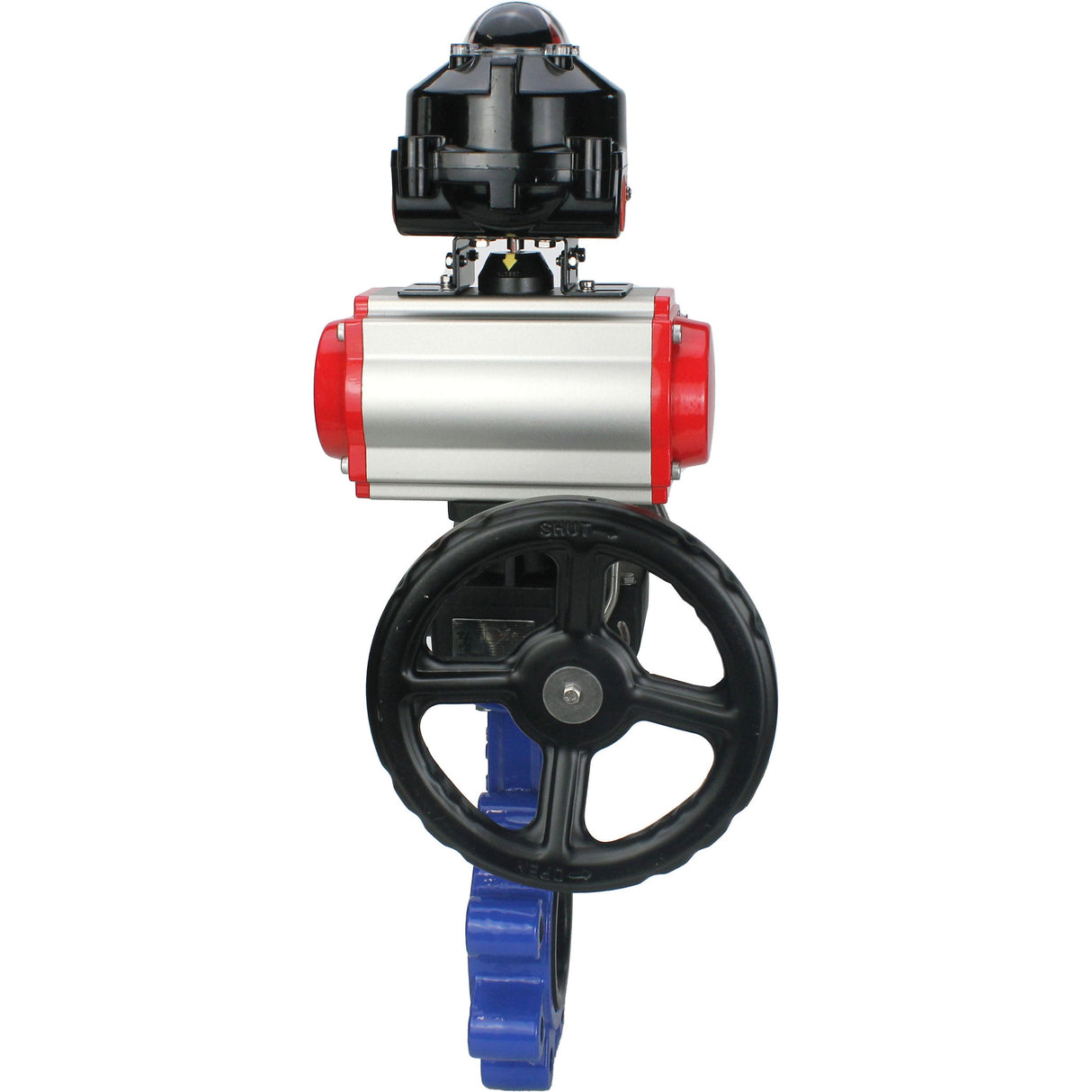 Vanne papillon d'eau Elephant WBV1631E-2W-Fb-H, matériau du corps - fonte QT450, matériau du disque - acier inoxydable AISI 304, joint - EPDM, actionneur pneumatique PA-DA double action, 4M310-08 24V, BKV APL-510N EX, volant MON