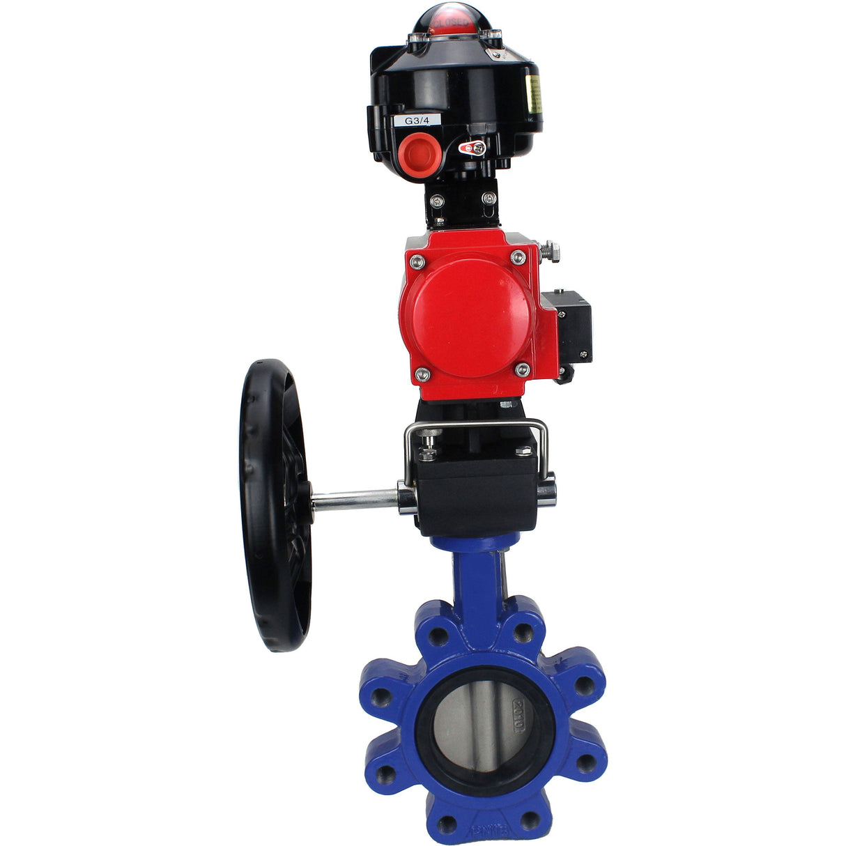 Vanne papillon d'eau Elephant WBV1631E-2W-Fb-H, matériau du corps - fonte QT450, matériau du disque - acier inoxydable AISI 304, joint - EPDM, actionneur pneumatique PA-DA double action, 4M310-08 24V, BKV APL-510N EX, volant MON