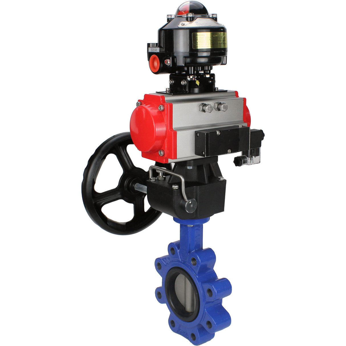Vanne papillon d'eau Elephant WBV1631E-2W-Fb-H, matériau du corps - fonte QT450, matériau du disque - acier inoxydable AISI 304, joint - EPDM, actionneur pneumatique PA-DA double action, 4M310-08 24V, BKV APL-510N EX, volant MON