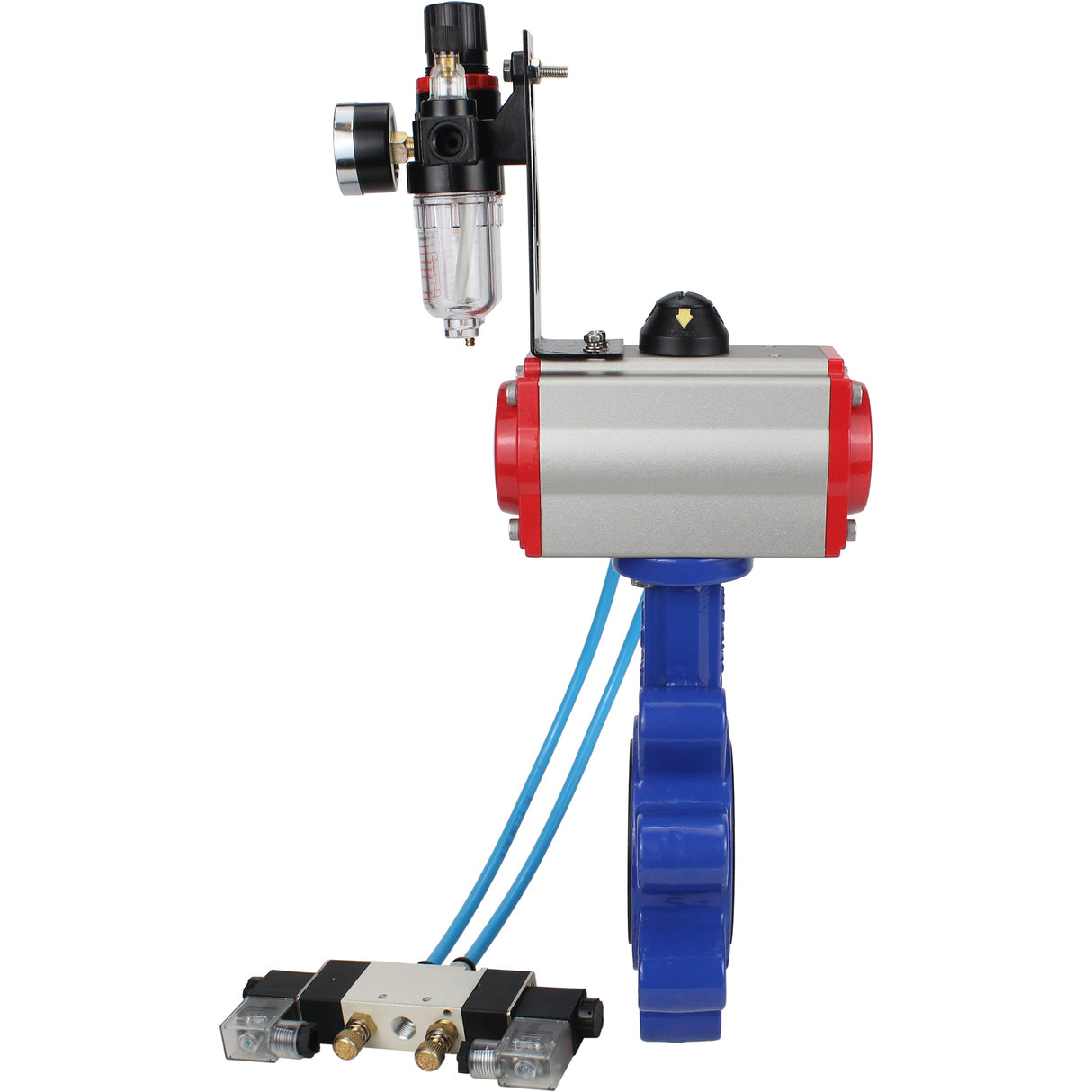Vanne papillon d'eau Elephant WBV1631N-2W-Fb-H, matériau du corps - fonte QT450, matériau du disque - acier inoxydable AISI 304, joint - NBR, actionneur pneumatique PA-SA avec ressorts de rappel, 4V320-08 220V BPV AFC2000