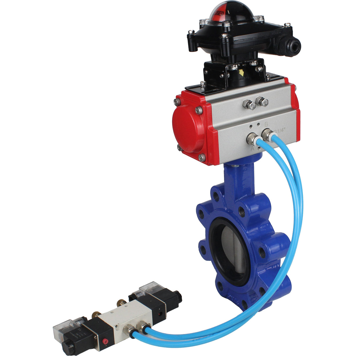 Vanne papillon d'eau Elephant WBV1631E-2W-Fb-H, matériau du corps - fonte QT450, matériau du disque - acier inoxydable AISI 304, joint - EPDM, actionneur pneumatique PA-SA avec ressorts de rappel, 4V320-10 220V, BKV APL-210N
