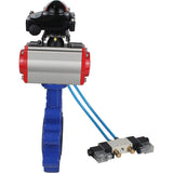 Vanne papillon d'eau Elephant WBV1631E-2W-Fb-H, matériau du corps - fonte QT450, matériau du disque - acier inoxydable AISI 304, joint - EPDM, actionneur pneumatique PA-SA avec ressorts de rappel, 4V320-08 220V, BKV APL-210N