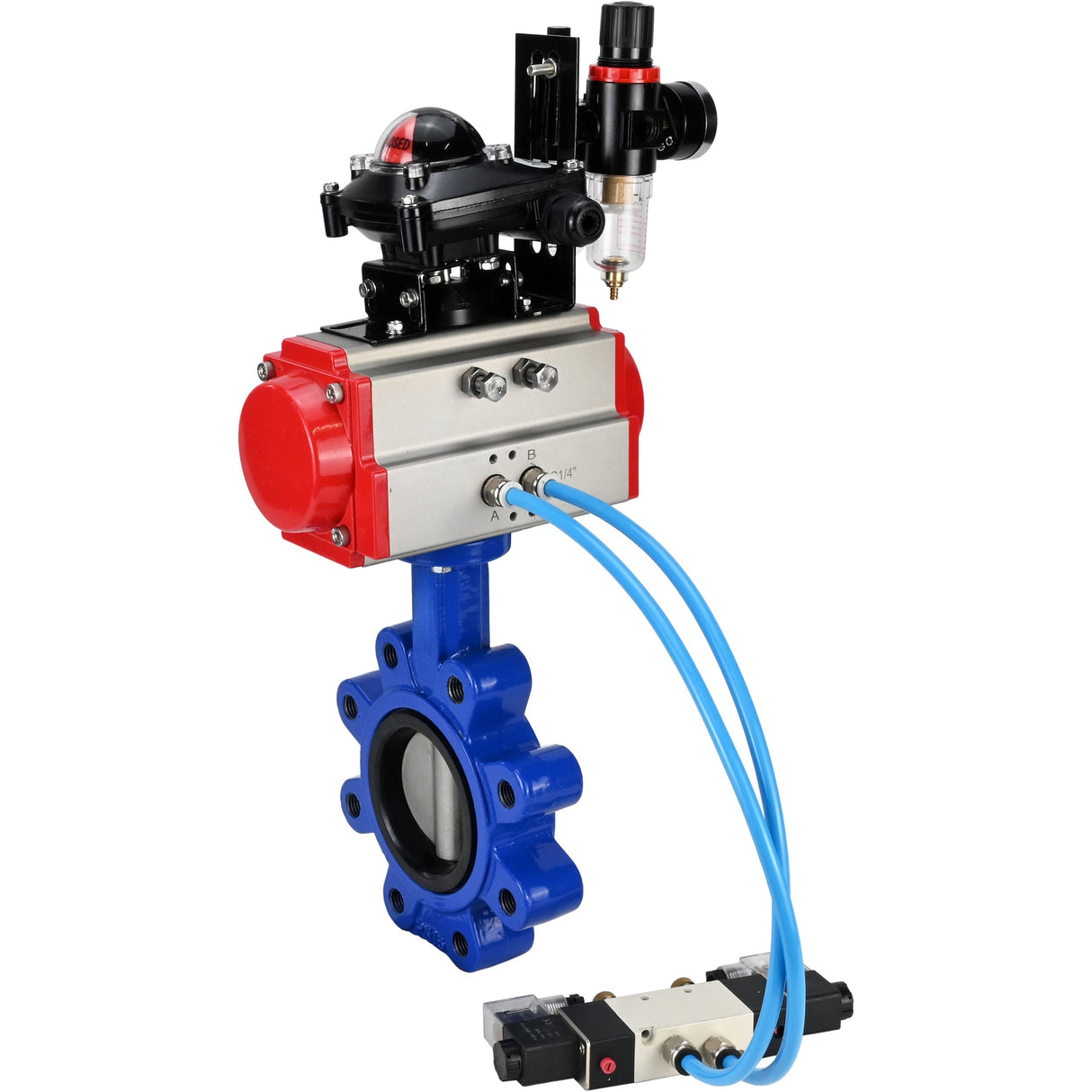 Vanne papillon d'eau Elephant WBV1631N-2W-Fb-H, matériau du corps - fonte QT450, matériau du disque - acier inoxydable AISI 304, joint - NBR, actionneur pneumatique PA-DA double action, 4V320-10 220V, BKV APL-210N BPV AFC2000