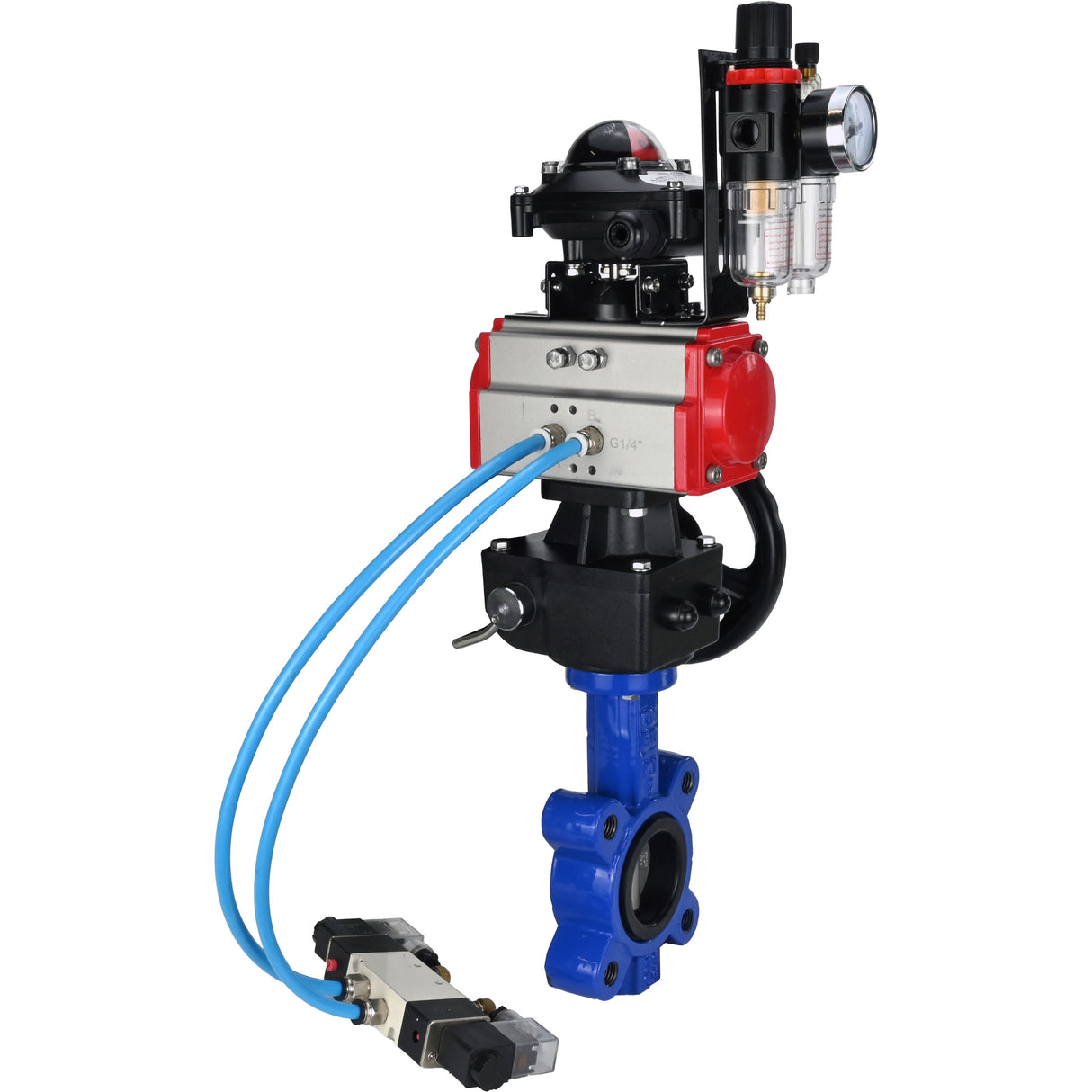 Vanne papillon d'eau Elephant WBV1631N-2W-Fb-H, matériau du corps - fonte QT450, matériau du disque - acier inoxydable AISI 304, joint - NBR, actionneur pneumatique PA-DA double action, 4V320-10 220V, BKV APL-210N, volant MON, BPV AFC2000