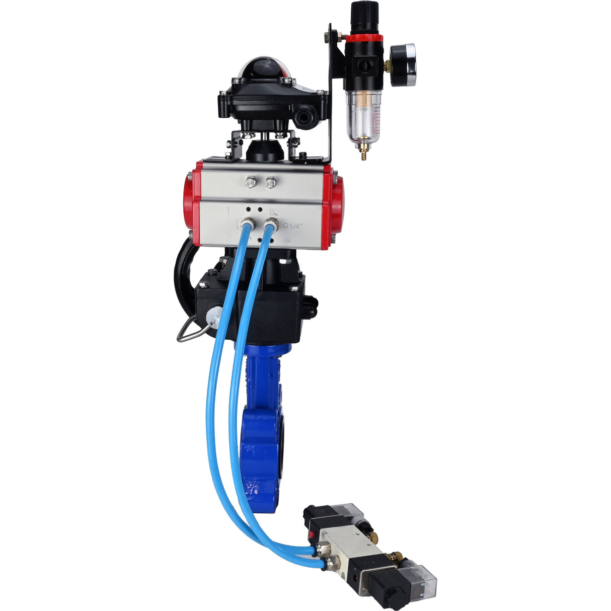 Vanne papillon d'eau Elephant WBV1631N-2W-Fb-H, matériau du corps - fonte QT450, matériau du disque - acier inoxydable AISI 304, joint - NBR, actionneur pneumatique PA-DA double action, 4V320-10 220V, BKV APL-210N, volant MON, BPV AFC2000