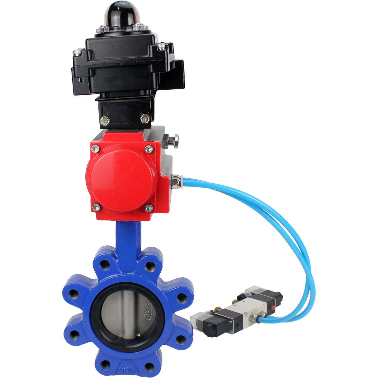 Vanne papillon d'eau Elephant WBV1631E-2W-Fb-H, matériau du corps - fonte QT450, matériau du disque - acier inoxydable AISI 304, joint - EPDM, actionneur pneumatique PA-SA avec ressorts de rappel, 4V320-10 220V, BKV APL-410N EX