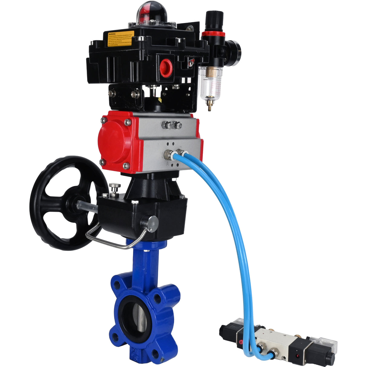 Vanne papillon d'eau Elephant WBV1631N-2W-Fb-H, matériau du corps - fonte QT450, matériau du disque - acier inoxydable AISI 304, joint - NBR, actionneur pneumatique PA-DA double action, 4V320-10 220V, BKV APL-410N EX, volant MON, BPV AFC2000