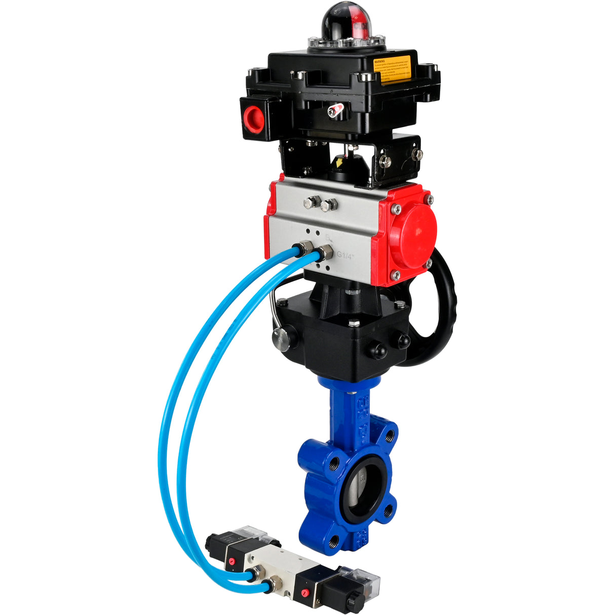 Vanne papillon d'eau Elephant WBV1631N-2W-Fb-H, matériau du corps - fonte QT450, matériau du disque - acier inoxydable AISI 304, joint - NBR, actionneur pneumatique PA-DA double action, 4V320-10 220V, BKV APL-410N EX, volant MON