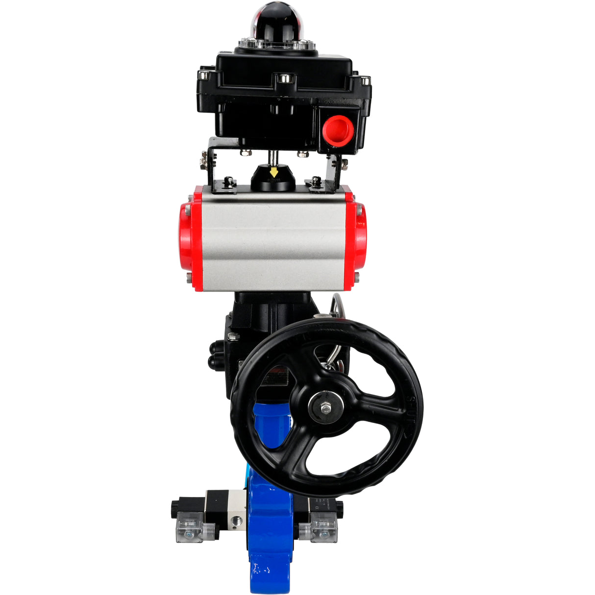 Vanne papillon d'eau Elephant WBV1631N-2W-Fb-H, matériau du corps - fonte QT450, matériau du disque - acier inoxydable AISI 304, joint - NBR, actionneur pneumatique PA-DA double action, 4V320-10 220V, BKV APL-410N EX, volant MON