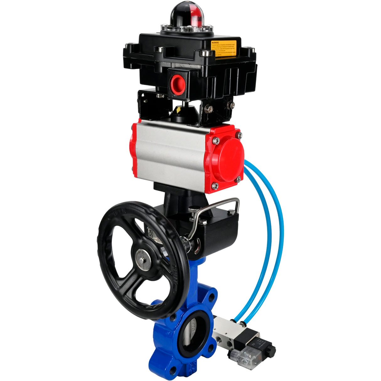 Vanne papillon d'eau Elephant WBV1631N-2W-Fb-H, matériau du corps - fonte QT450, matériau du disque - acier inoxydable AISI 304, joint - NBR, actionneur pneumatique PA-DA double action, 4V320-10 220V, BKV APL-410N EX, volant MON