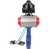 Vanne papillon d'eau Elephant WBV1631N-2W-Fb-H, matériau du corps - fonte QT450, matériau du disque - acier inoxydable AISI 304, joint - NBR, actionneur pneumatique PA-SA avec ressorts de rappel, 4V320-08 220V, BKV APL-510N EX