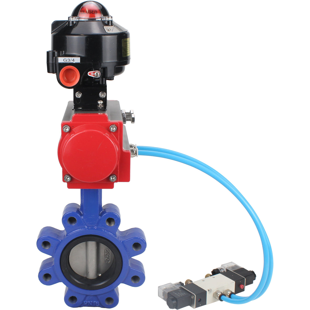 Vanne papillon d'eau Elephant WBV1631N-2W-Fb-H, matériau du corps - fonte QT450, matériau du disque - acier inoxydable AISI 304, joint - NBR, actionneur pneumatique PA-SA avec ressorts de rappel, 4V320-08 220V, BKV APL-510N EX