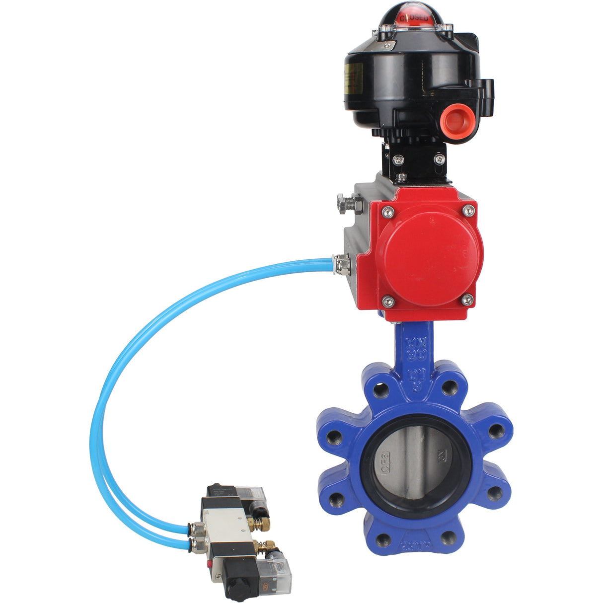 Vanne papillon d'eau Elephant WBV1631N-2W-Fb-H, matériau du corps - fonte QT450, matériau du disque - acier inoxydable AISI 304, joint - NBR, actionneur pneumatique PA-SA avec ressorts de rappel, 4V320-08 220V, BKV APL-510N EX