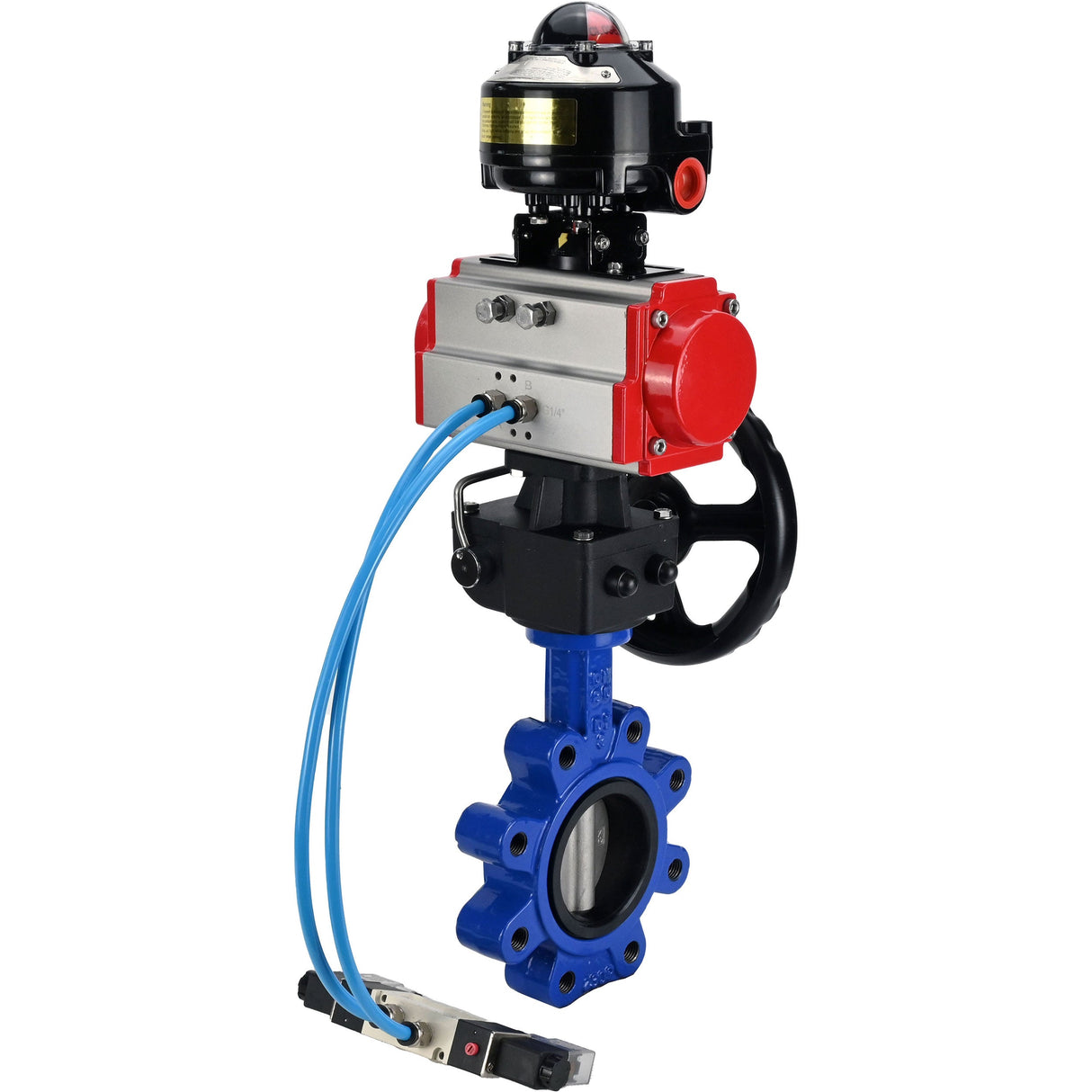 Vanne papillon d'eau Elephant WBV1631N-2W-Fb-H, matériau du corps - fonte QT450, matériau du disque - acier inoxydable AISI 304, joint - NBR, actionneur pneumatique PA-DA double action, 4V320-10 220V, BKV APL-510N EX, volant MON