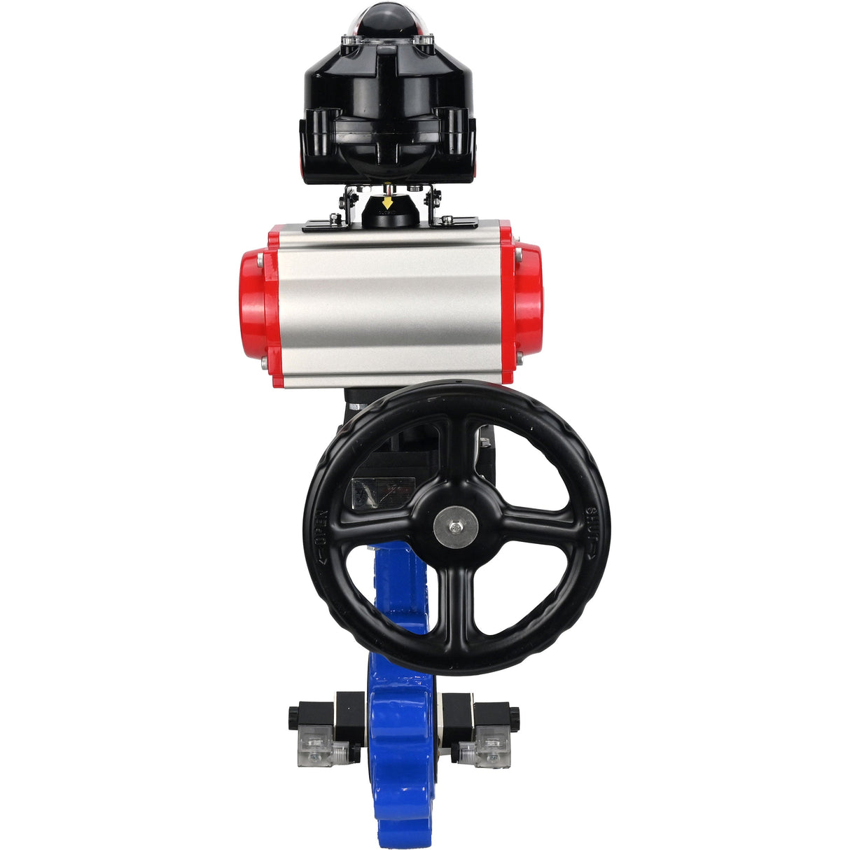 Vanne papillon d'eau Elephant WBV1631N-2W-Fb-H, matériau du corps - fonte QT450, matériau du disque - acier inoxydable AISI 304, joint - NBR, actionneur pneumatique PA-DA double action, 4V320-10 220V, BKV APL-510N EX, volant MON