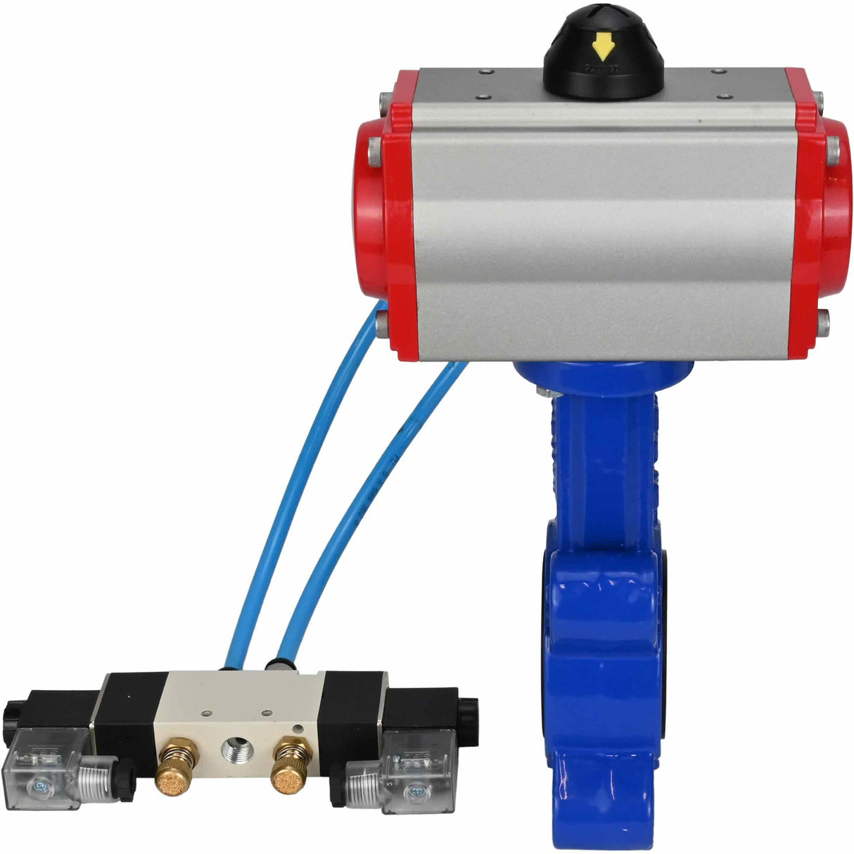 Vanne papillon d'eau Elephant WBV1631E-2W-Fb-H, matériau du corps - fonte QT450, matériau du disque - acier inoxydable AISI 304, joint - EPDM, actionneur pneumatique PA-SA avec ressorts de rappel, 4V320-08 220V