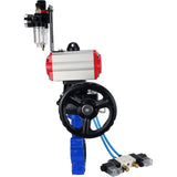 Vanne papillon d'eau Elephant WBV1631N-2W-Fb-H, matériau du corps - fonte QT450, matériau du disque - acier inoxydable AISI 304, joint - NBR, actionneur pneumatique PA-DA double action, volant manuel 4V320-10 220V MON, BPV AFC2000