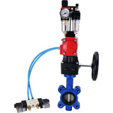 Vanne papillon d'eau Elephant WBV1631N-2W-Fb-H, matériau du corps - fonte QT450, matériau du disque - acier inoxydable AISI 304, joint - NBR, actionneur pneumatique PA-DA double action, volant manuel 4V320-10 220V MON, BPV AFC2000